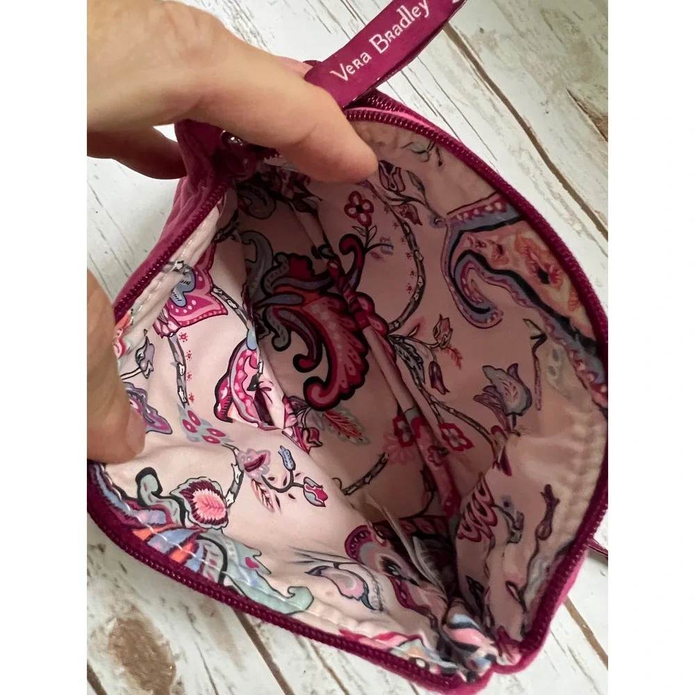 Vera Bradley Cosmetic Bag Magenta Quilted Velvet Travel Pouch Medium